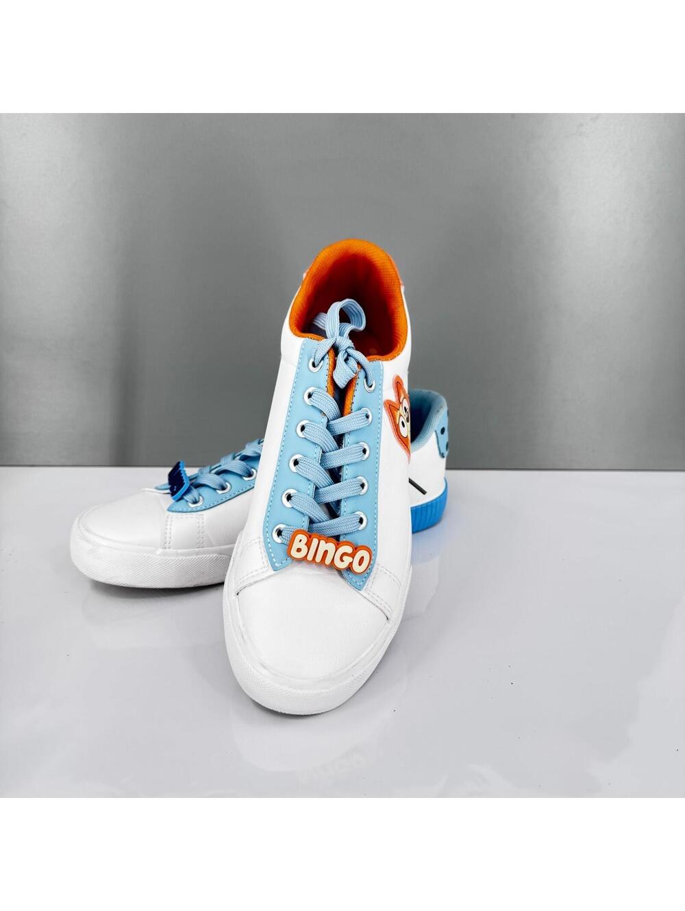 Women’s Sz 8 Bluey & Bingo Court Sneakers Shoes White Orange Teacher Fun
